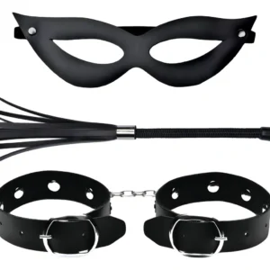Kit de látigo, con muñequeras y antifaz - Dominatrixxx - Color negro y rojo