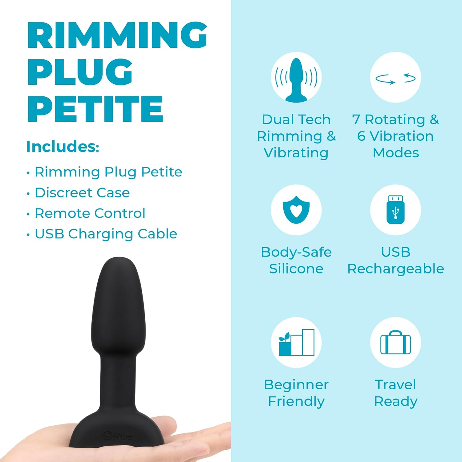 B-vibe - Tapón vibrador anal pequeño con cuentas giratorias - Imagen 2